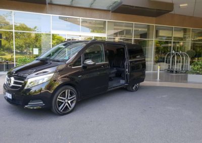 A Mercedes limousine van transferring a musician to the Adelaide Airport