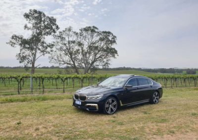 A black BMW which is one of the fleet options for the McLaren Vale wine tours by Grandeur limos